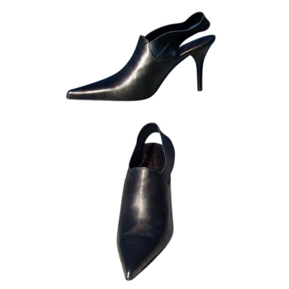 Donald Pliner Metallic Pewter Leather Boot Shoe New Satin Elastic Pump NWT $345 - Picture 3 of 4